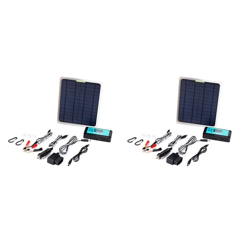 2X 20W Solar Panel 12V 10A Battery Controller Car Outdoor Battery Supply For Vehicle Battery With OBD Plug