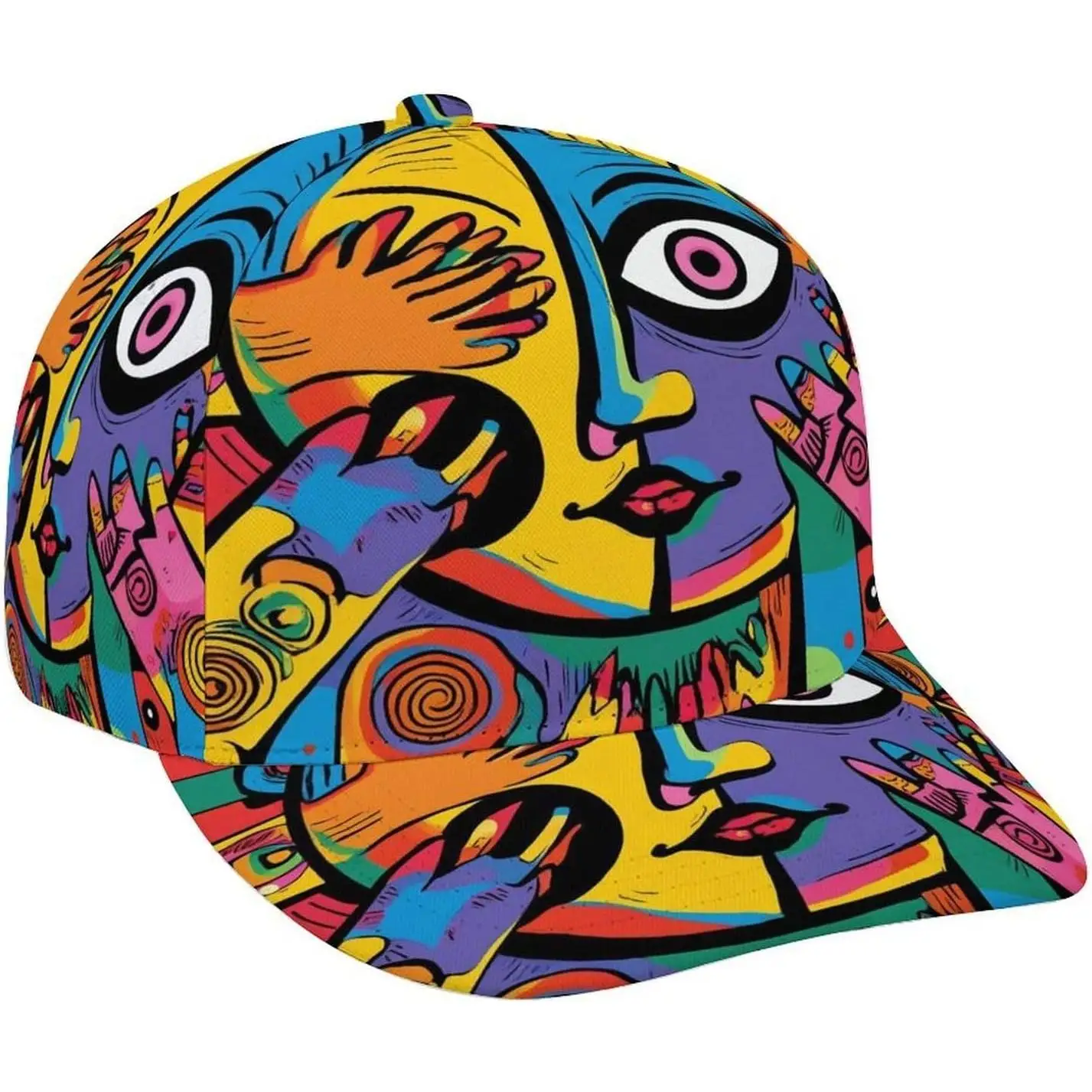 Vibrant Abstract Surreal Art Bold Colorful Face Hand Print Hat Caps for Men Women Soft Snapback Dad Cap Summer Fishing Hats