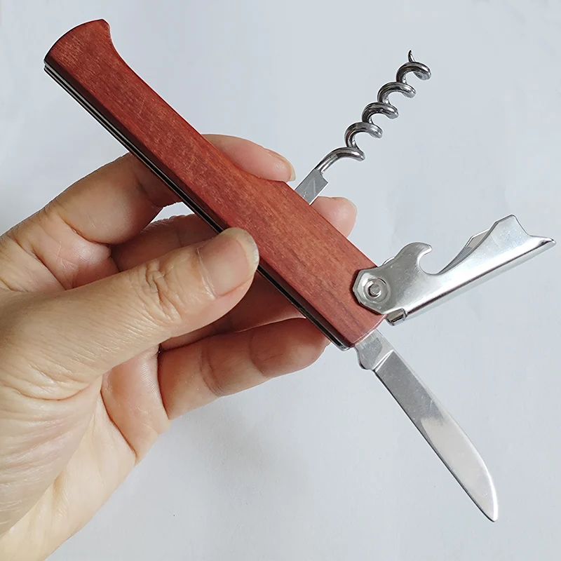 Multi functional red wine bottle opener for home use, with a solid wood handle and a portable high-end screwdriver