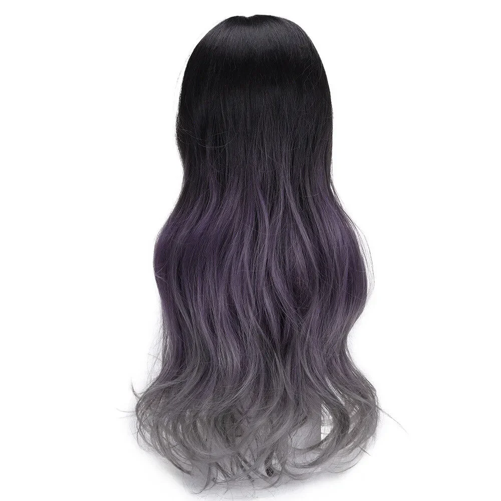 Longas Ombre Onduladas Perucas de Cabelo Natural para Mulheres, Cosplay Fashion, Lindo, Misturado Preto