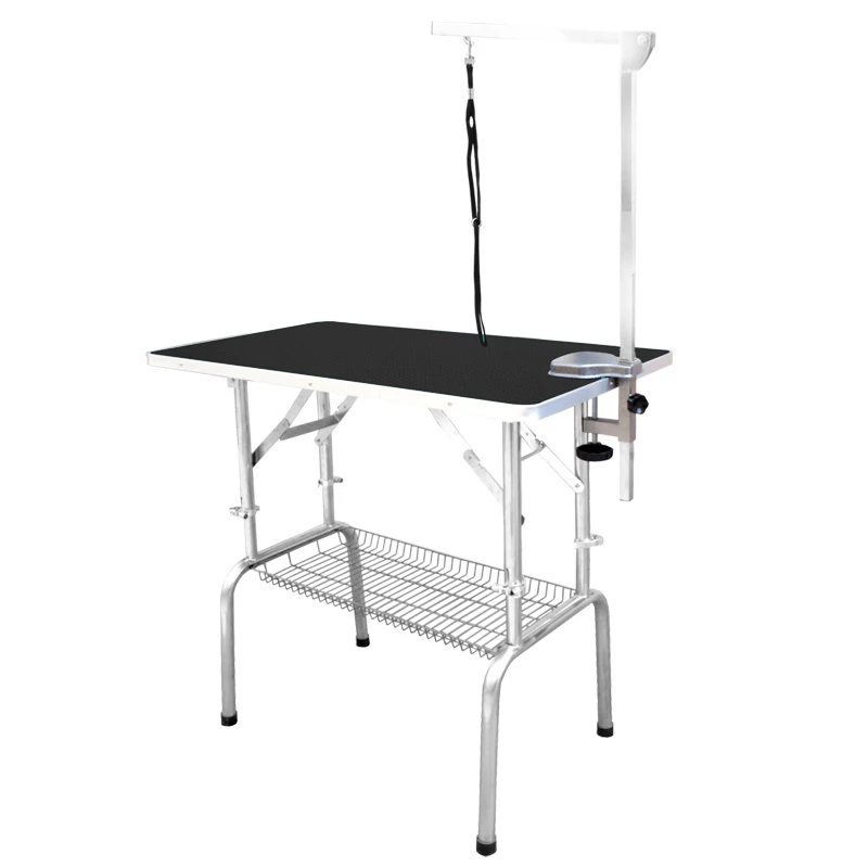 

Stainless Steel Boom Foldable Adjustable Pet Dog Grooming Table With Basket