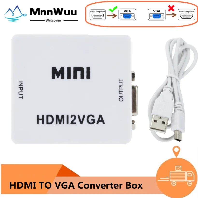 MnnWuu MINI HDMI-compatible to VGA Adapter HDMI2VGA Converter Digital Analog HD 1080p HDMI TO VGA For PC Laptop Tablet Displayer