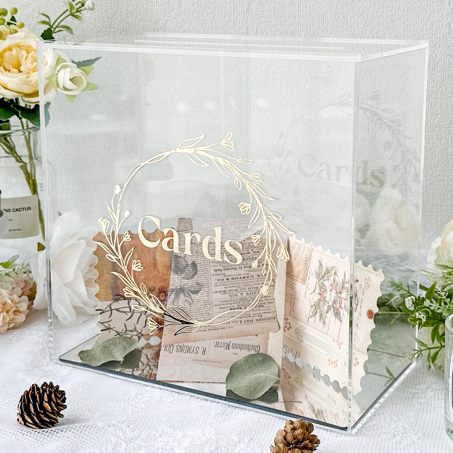 

OurWarm Wedding Card Box Acrylic Urn Mariages Money Boxes with Lock Wedding Decor Anniversary Gift Envelope Birthday Supplies