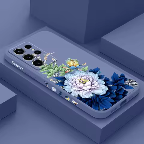 Blue Blossom Phone Case For Samsung Galaxy S25 S24 S23 S22 S21 S20 S10 S10E Ultra Plus FE Note 20 Ultra 10 Plus Cover
