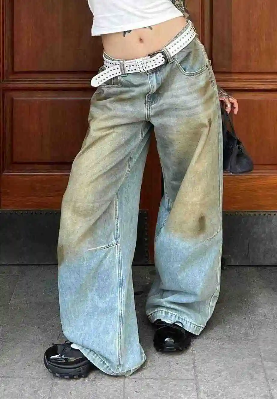 

Женские широкие джинсы с высокой талией, женские винтажные повседневные брюки High Street Y2k 2000-х годов, женские модные свободные джинсовые брюки цвета хаки