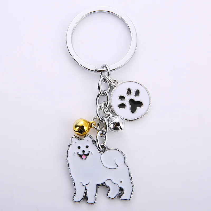 Llaveros de Metal con diseño de perro samoyedo, llavero de coche, llave para perros, regalo para hombres, colgante de Metal