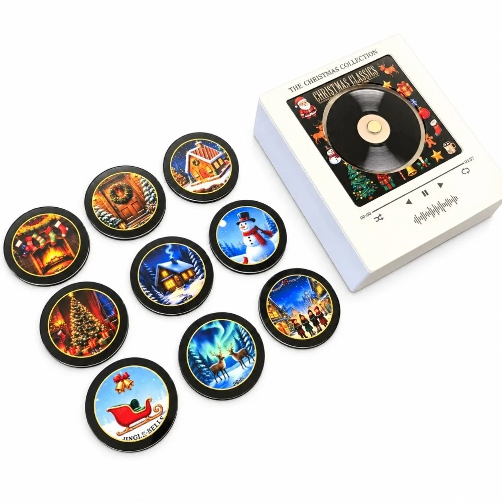 Christmas Mini Vinyl Record Music Player Refrigerator Magnet with 9 NFC Fridge Records Christmas Music Box NFC Music Box