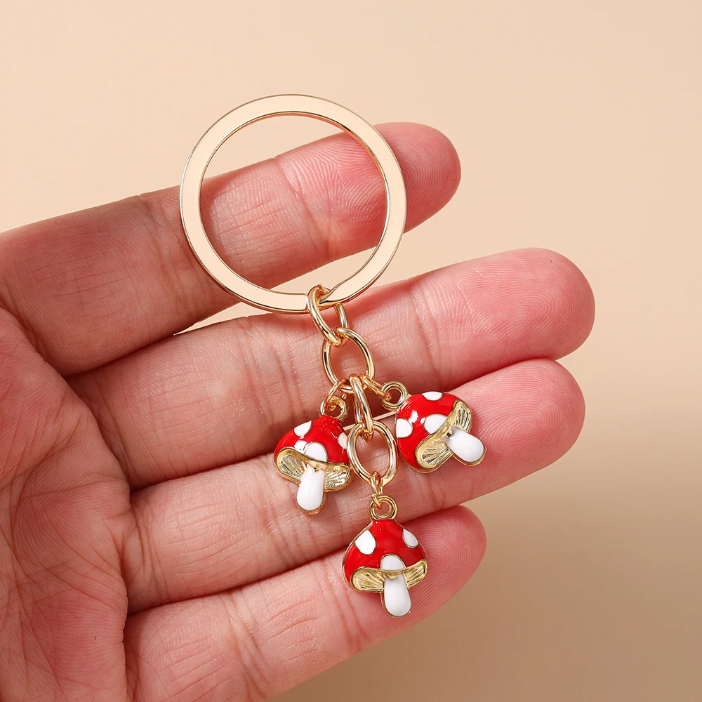 Aihua Niedlicher Pilz-Schlüsselanhänger, vergoldeter Pilz-Schlüsselring für Damen und Herren, Handtaschenanhänger, handgefertigter Schmuck, Geschenke – Detail 4