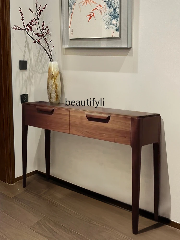 ItalianStyle Light Luxury Solid Wood Simplicity New Chinese Style Console Household Console Tables Solid Wood Wall Curio Cabinet