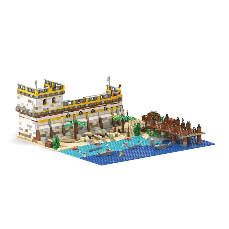 MOC Building Block Shark Bay Coastal Fortress Model Technology City Street View Series Bricks DIY Assembled Toy Holiday