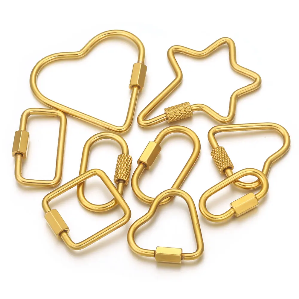 

5pcs Gold Stainless Steel Connectors Fastener Clip Heart Screw Carabiner Lock for DIY Necklaces Keychain Jewelry Making Supplie