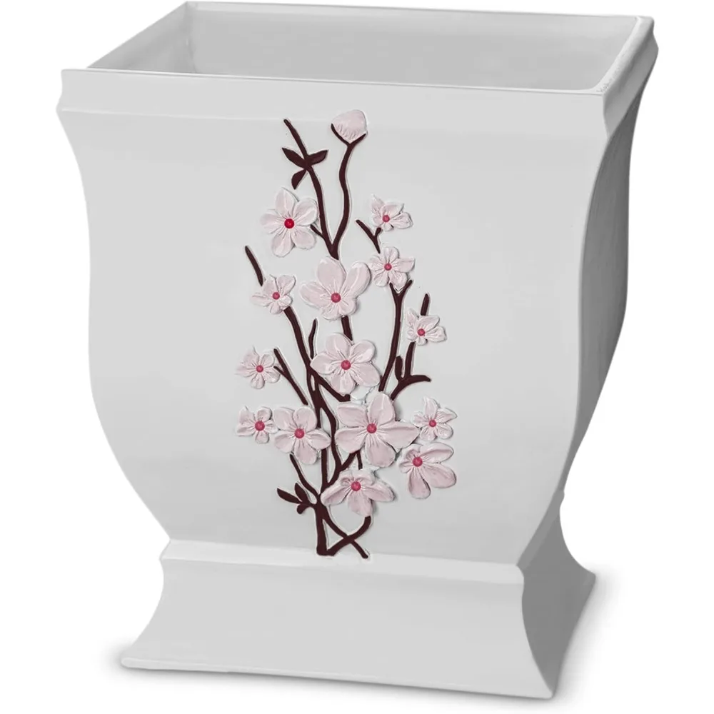 

Vanda White Trash Can - Decorative Elegant Designed Wastebasket - Durable Small Bathroom Trash Can - Waste Basket for Bathroom,