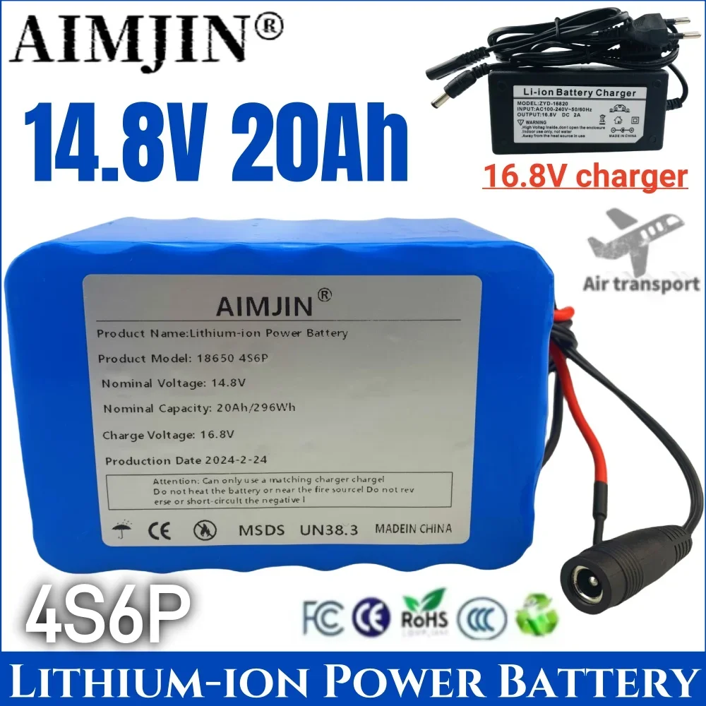 

4S6P 14.8V 20Ah 18650 Li-Ion Battery Pack Built-in BMS For Night Fishing Lamp Heater Miner's Amplifier Battery Replacement