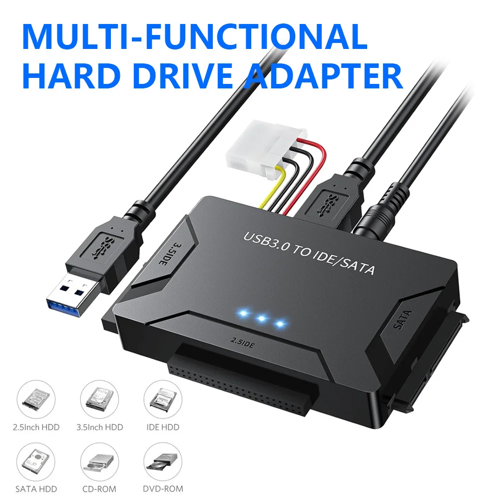 

Адаптер USB 3.0 для SATA IDE, конвертер для жестких дисков 2.5/3.5 дюйма, поддержка SATA и IDE HDD/SSD до 6 ТБ для ноутбуков и ПК