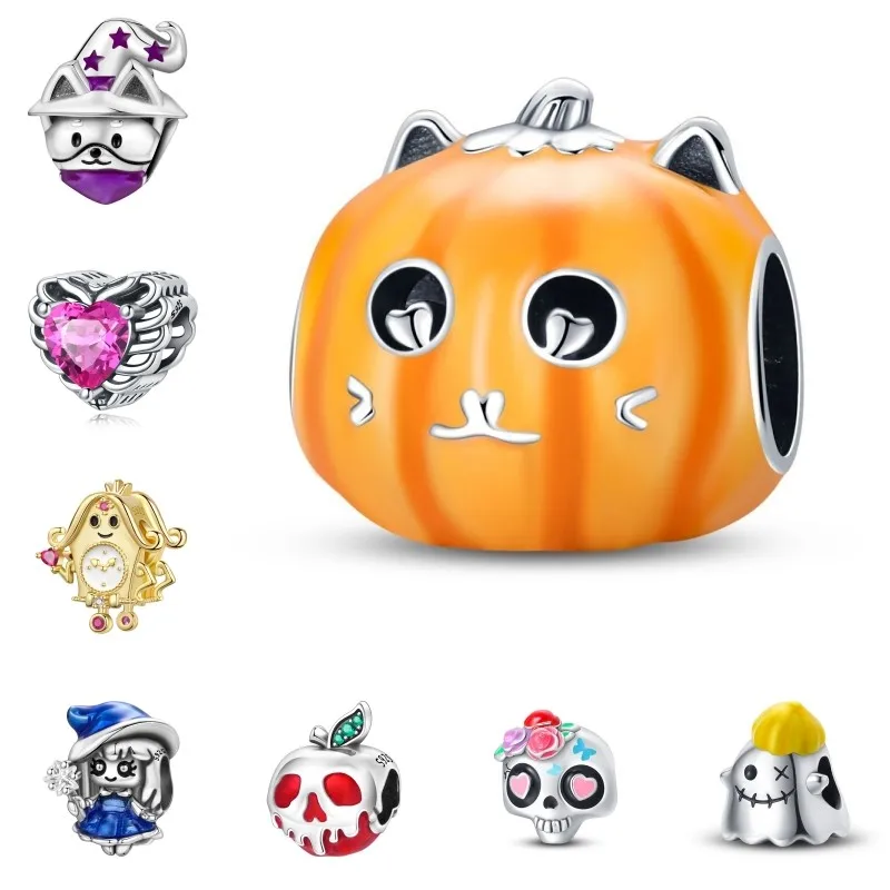 

MISEFF 925 Sterling Silver All Saints' Day Festival Silver Bead Zircon Pumpkin Skull style Lady Evening Party Gifts Jewelry