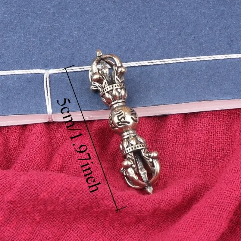 Vintage Brass Vajra Pendant, Dorje Amulet with Mantra Carving, Metal Craft Charm for Jewelry Making Keychain Desk Ornament