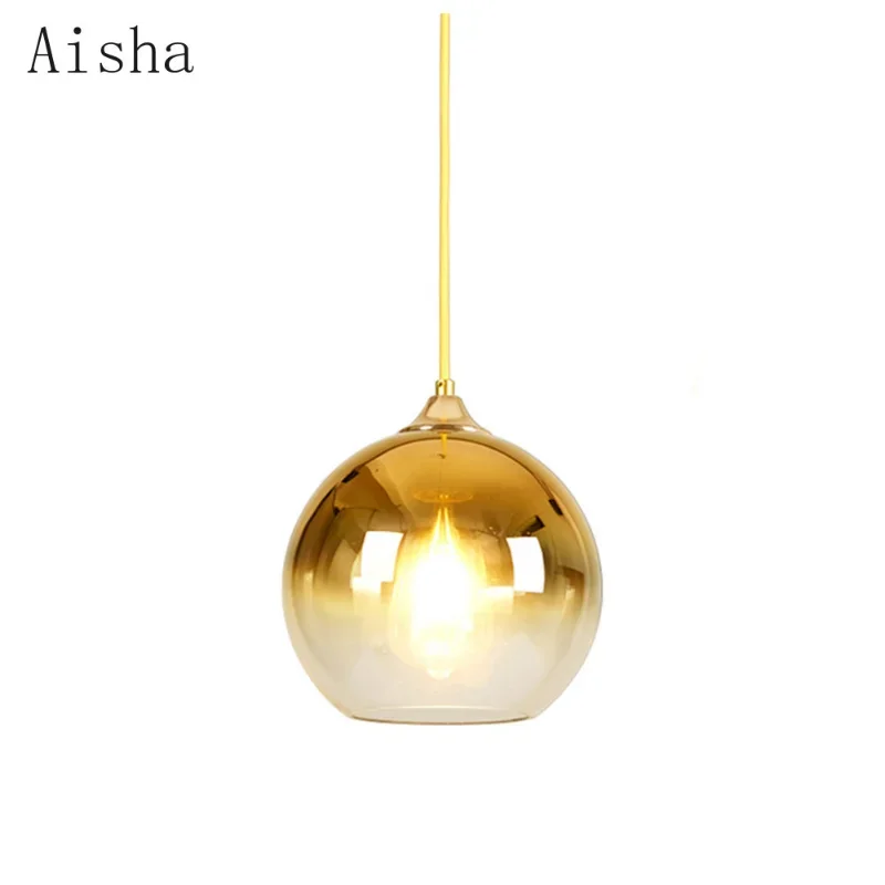 Nordic Gradient Glass Pendant Lamp Electroplated 15/20/25/30cm Ball Hanging Light for  Living Room Bedroom Dining Room Hanging