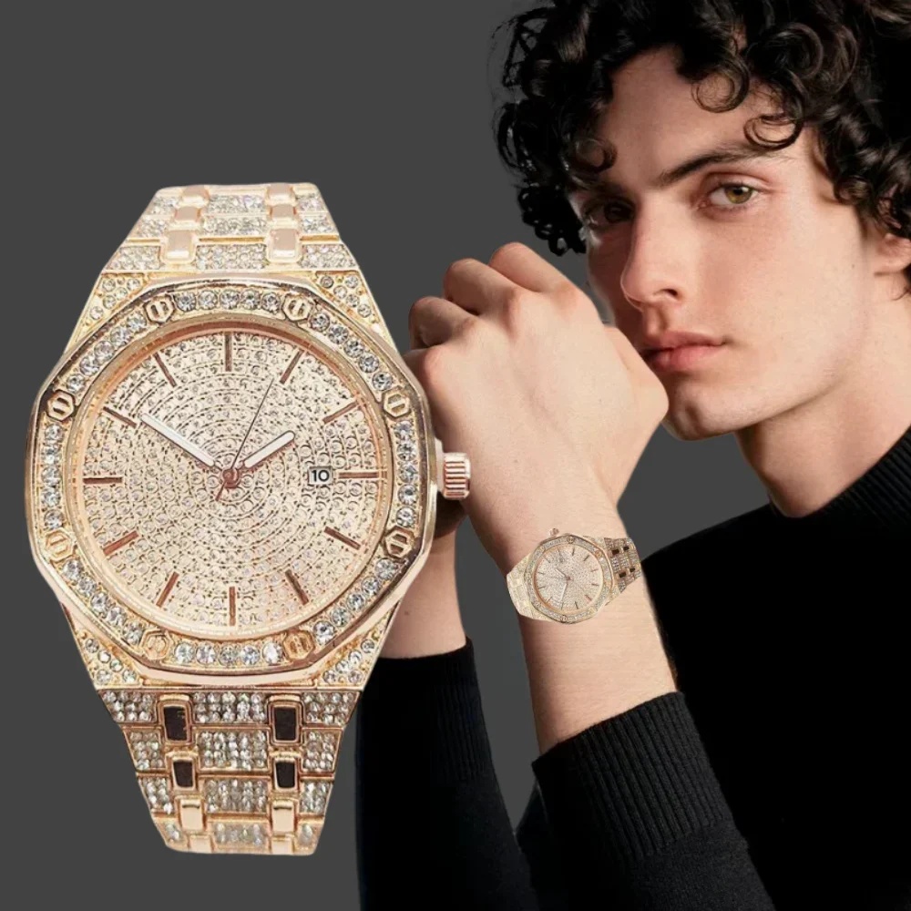 Watch Golden Rose Gold Silver Hip Hop Mens Watch Fashion Cool Bling Diamond Stylish All Diamond Watch for Hip Hop