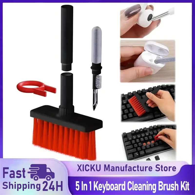 5 In 1 Keyboard Cleaning Brush Kit Keycap Puller Earbuds Cleaner for Airpods Pro 1 2 3 Bluetooth Earphones Case Cleaning Tools