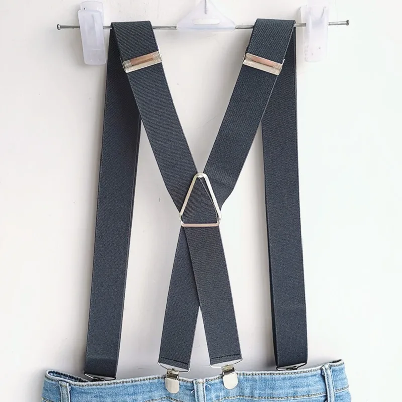 Plus Size 25mm Wide Men Suspenders High Elastic Adjustable 4 Strong Clips Suspender Heavy Duty X Back Trousers Braces 8 Colors