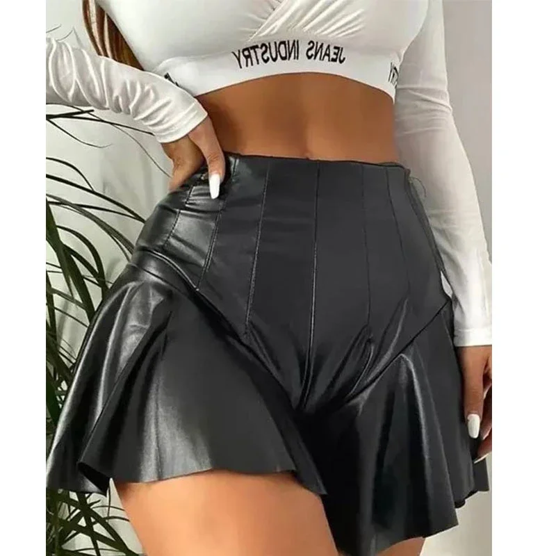 Sexy Matte Leather Shorts Ruffe Women PU Mini Hakama Shorts Skirt Lady Stretch Slim Hot Pants Nightclub Costume Clubwear Custom