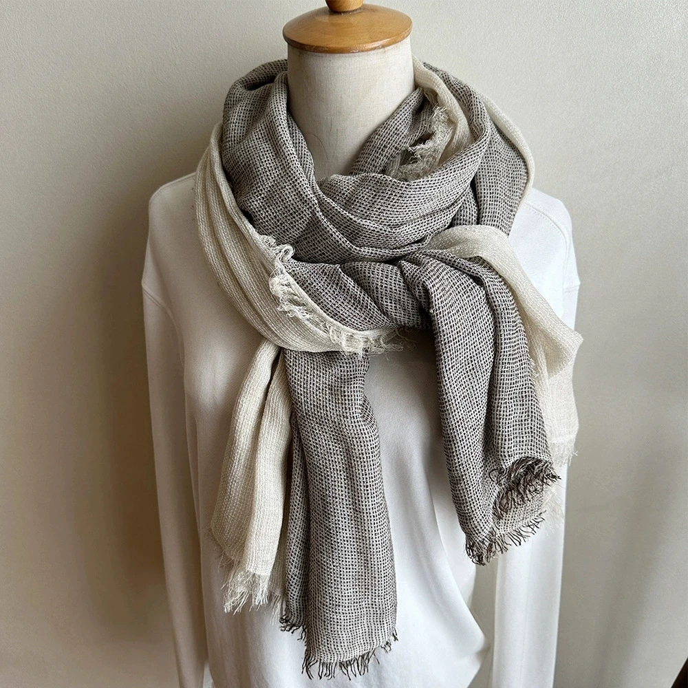 Japanese Minimalist Natural Texture Literary Shawl Wasteland-style Frayed-edge Linen-like Scarf Men's Accessories