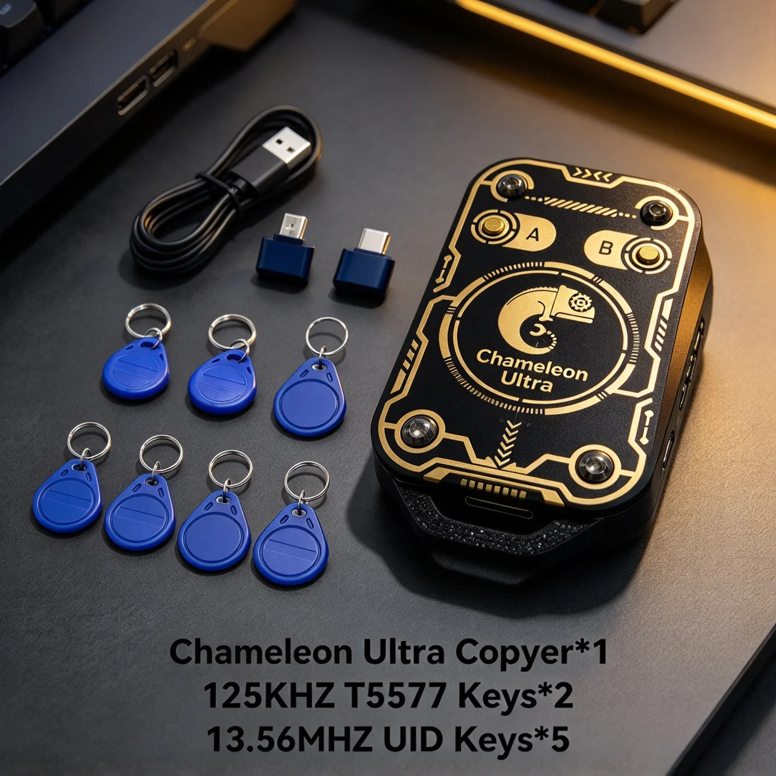 chameleon-ultra-rfid-emulator-device-set-125khz-t5577-1356mhz-uid-key-fobs-bundle-with-type-c-cable-and-otg-adapters