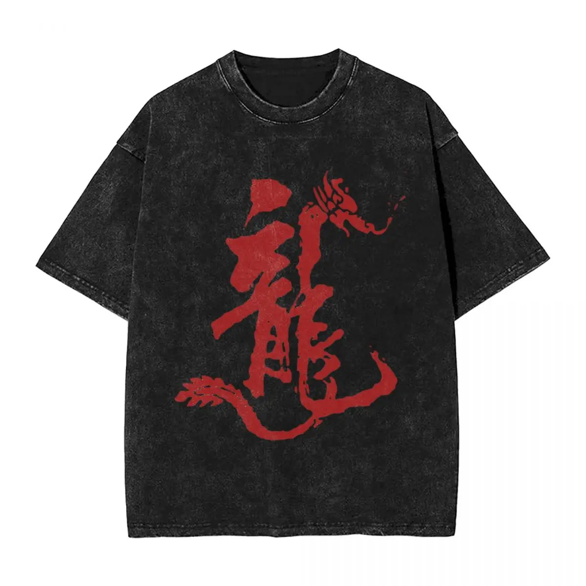 Chinese Loong Dragon woman Men Washed Hot stamping Print T-Shirt,Harajuku Cotton Tshirt Men's Summer Short Sleeve Tees