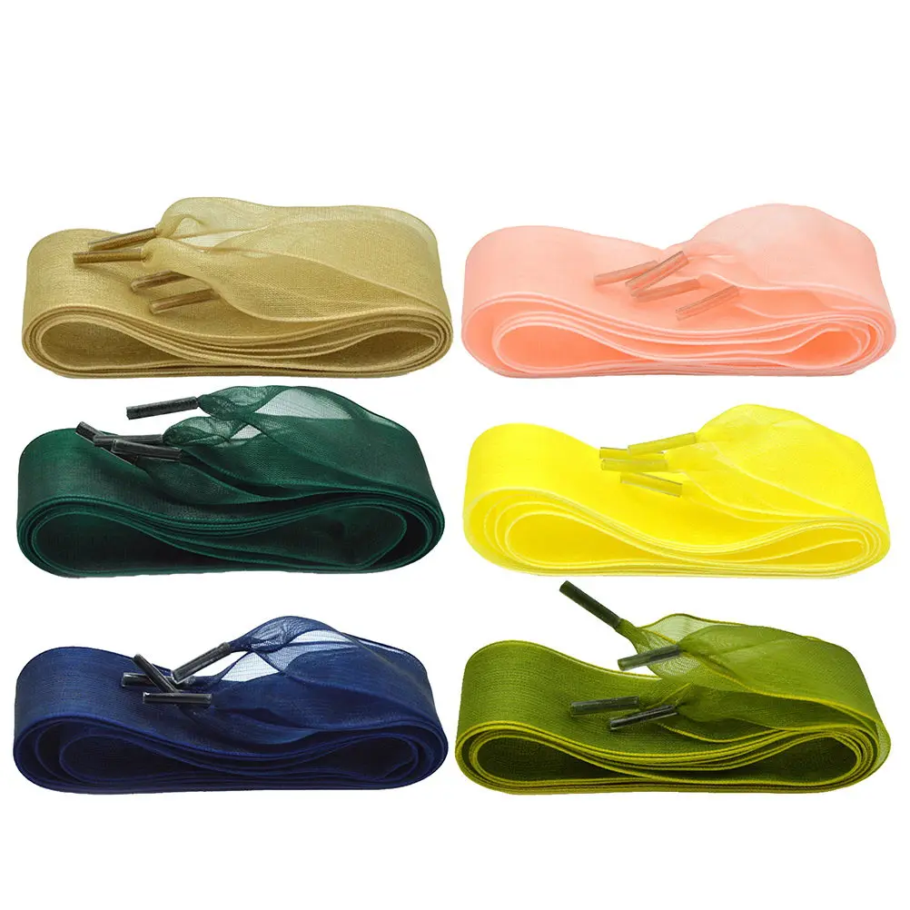 6Pairs Shoelaces Flat Chiffon Durable Long-Lasting Wide Fashion Shoe Strings 115 120cm Khaki Navy Yellow Green Pink Style