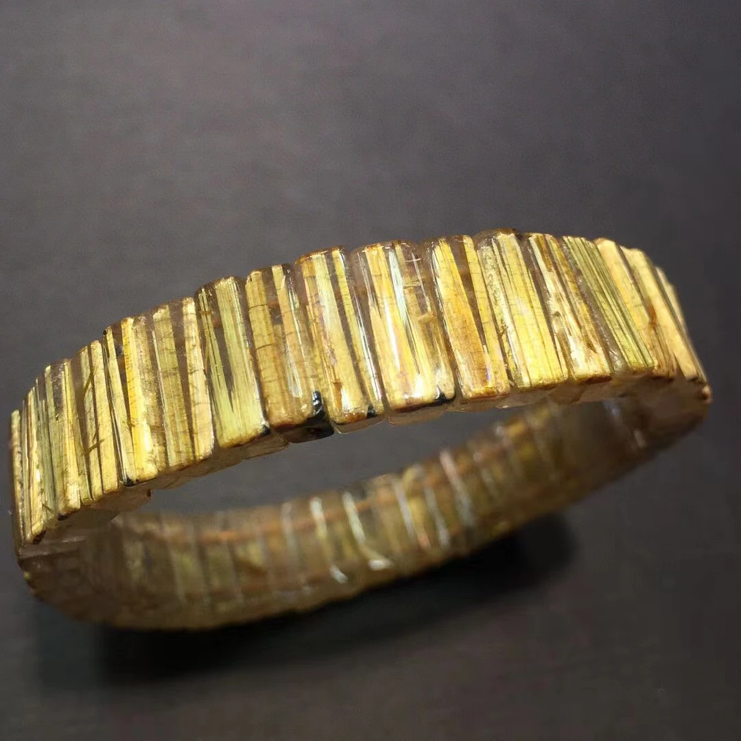 Natural Gold Rutilated Quartz Bracelet Rare Clear Beads Woman 13x5mm Rectangle Beads Bangle Titanium Wealthy AAAAAA
