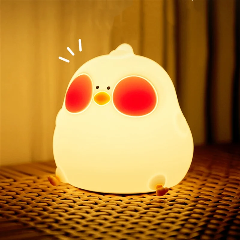 

A07F-Cute Silicone Chick Night Light, Dimmable Touch Control Rechargeable Beside Lamp, Squishy Desk Room Decor