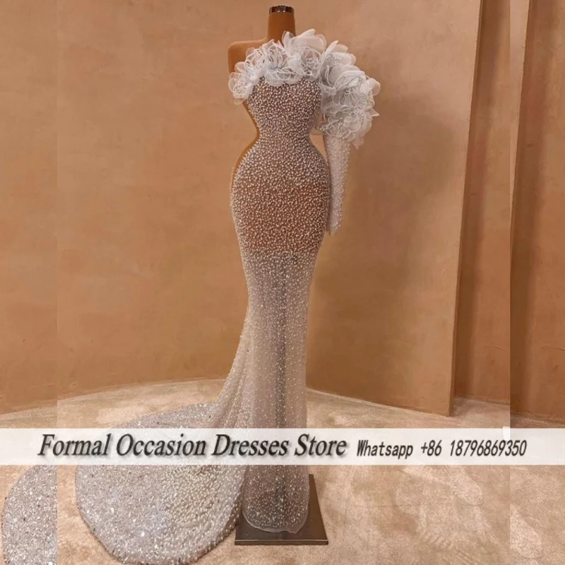 See Through Long One Sleeve Evening Dresses Tiered Ruffles Mermaid Prom Dress For African Females Vestido De Festa Customized