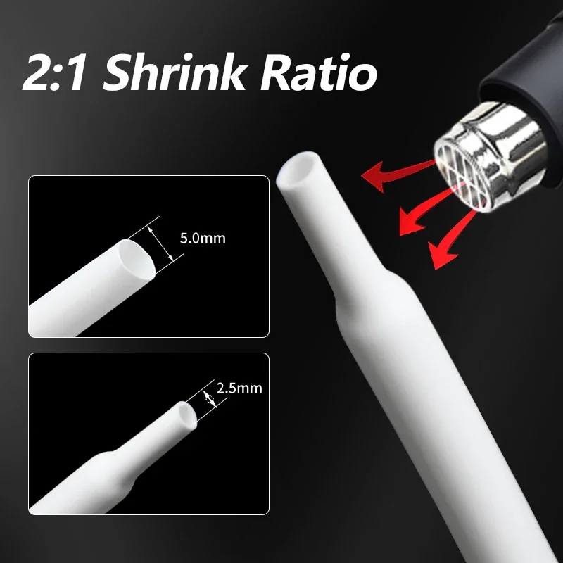 White 2:1 Shrinkable Tube DIY Connector Repair Protective Cover Audio Cable Speaker Wire Insulated Heat Shrink Tube 0.6 ~ 80mm