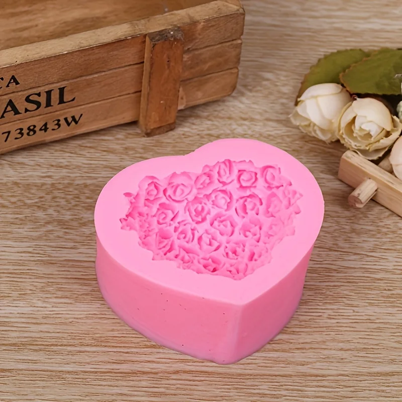 DIY Heart & Rose Candle Silicone Mold - Perfect for Valentine's Day Decorations, Stone, Valentine's Day