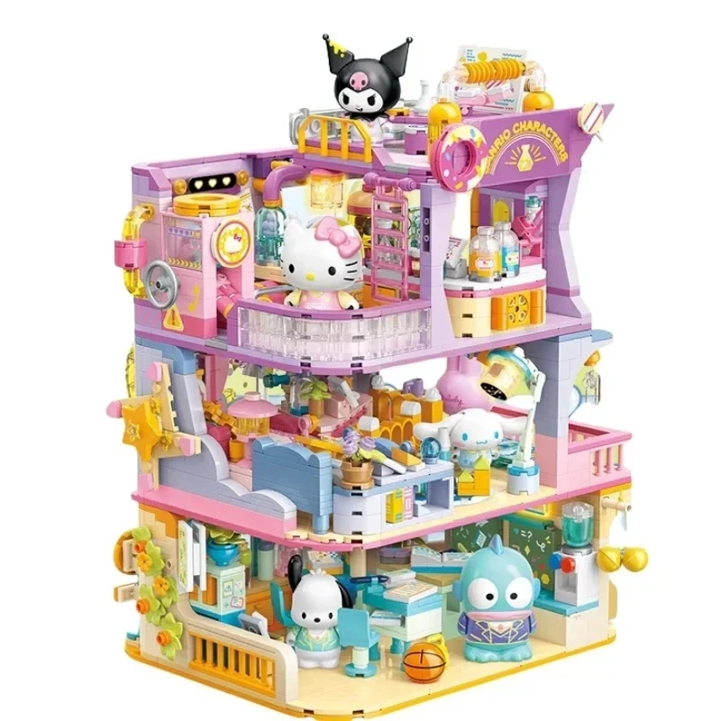 Anime Kawaii Cartoon Sanrio Academy Series Building Blocks Kuromi Kitty Assembly Toys Ornaments Figures Girls Birthday Gifts