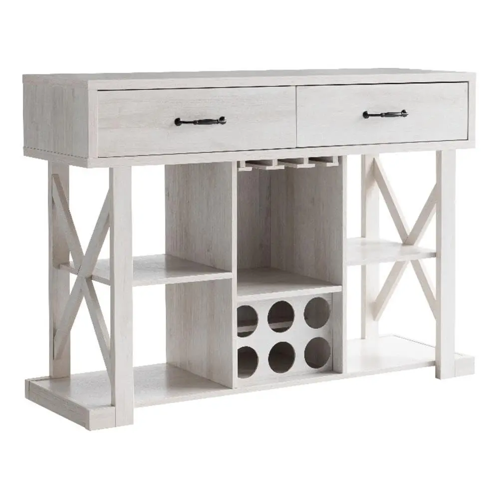 Modern Farmhouse Wine Bar Cabinet w/ Rack, 2 Drawers, 4 Shelves & 3 Stemware Holders, 47.5