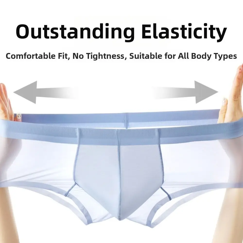Underpants Summer Thin Briefs Men with Crotch Cloth L-3XL Large Size Ice Silk Boxers Panties Quick Dry Breathable