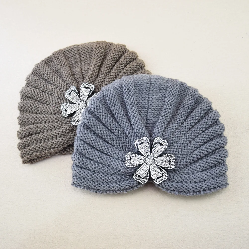 Chapeau Turban tricoté pour femmes, Bonnet Floral, chapeau enveloppé croisé, bohème musulman, casquettes Turbante chaudes pour l'hiver et l'automne, accessoires pour cheveux