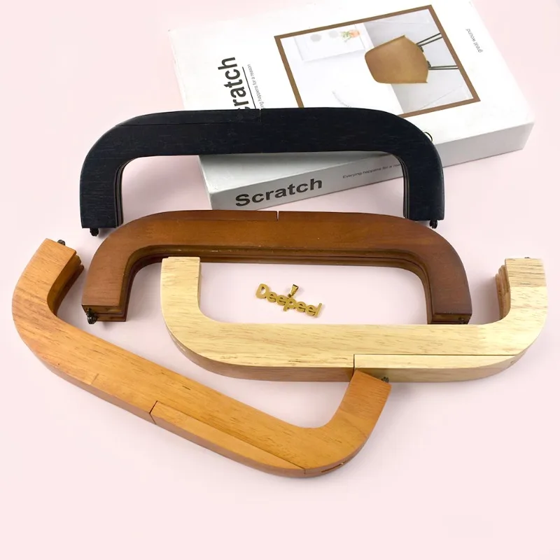 1Pc 25cm Square Wooden Bag Handle for Handbag Purse Frame Closure Clip Kiss Clasp DIY Handmade Sewing Brackets Bag Accessories