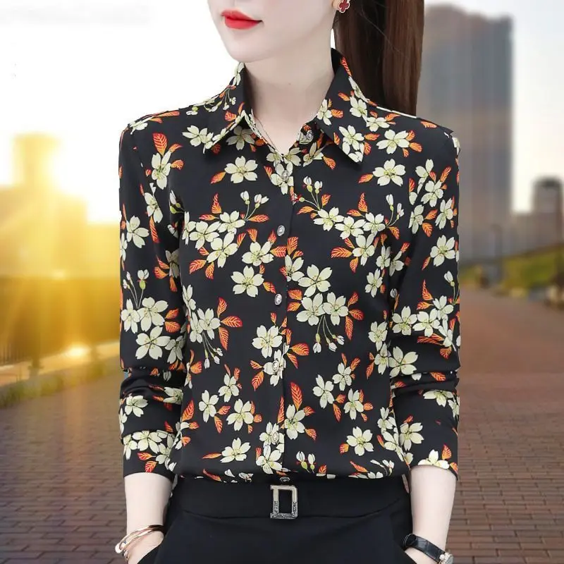 Simplicity Office Lady Spring Women\'s POLO Collar Geometric Striped Satin Face Single Breasted Fashion Long Sleeve Shirts Tops