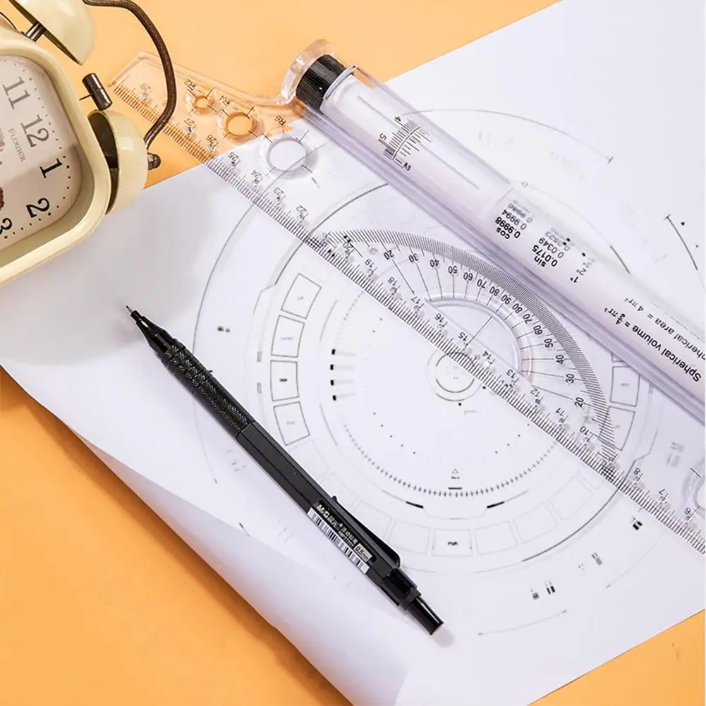 30cm Rolling Pusher Angle Parallel Ruler Multi-funcional Estudante Desenho Roller Ruler Arquiteto Exame Angle Balance Ruler