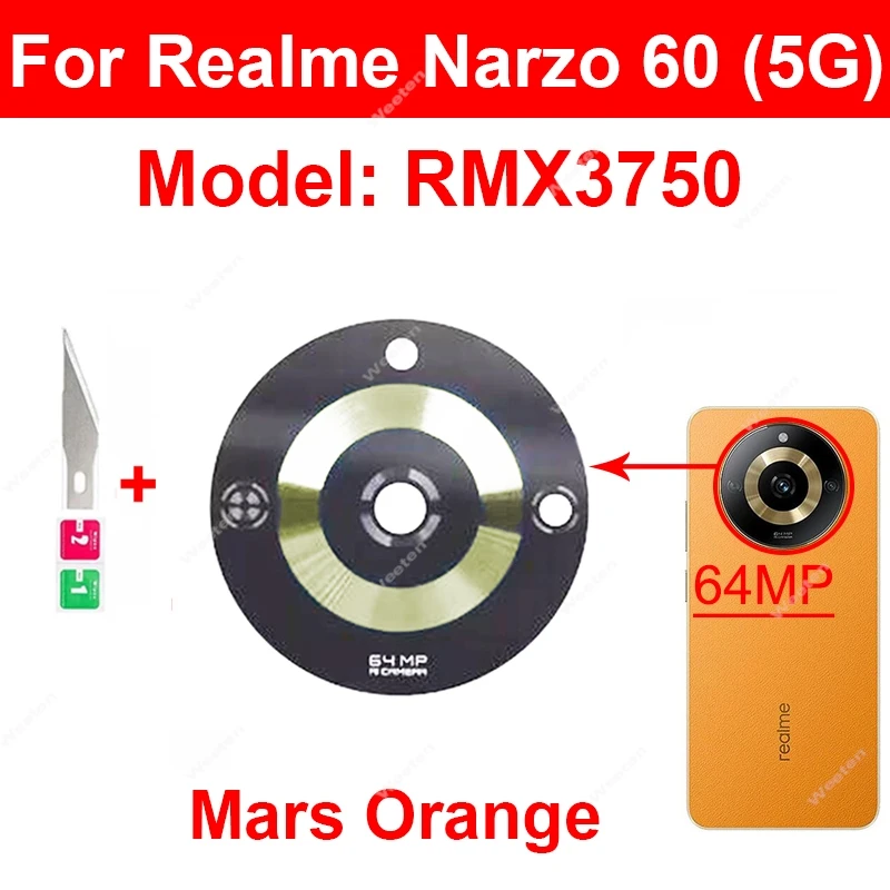 

Для Realme Narzo 60 60X 60 Pro Narzo N55 Note 50 4G 5G задняя стеклянная линза задняя стеклянная линза стекло задняя камера стеклянная наклейка на объектив