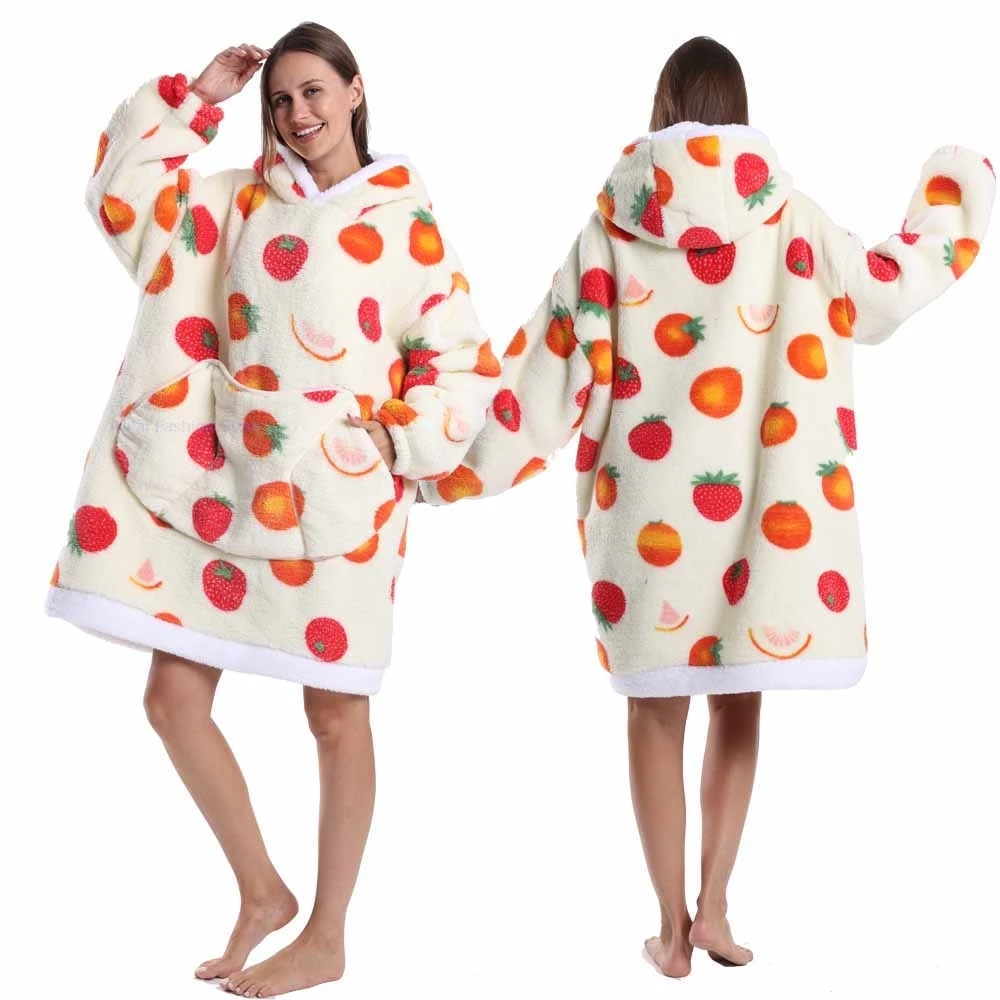 Sweater Hoodie Berukuran Besar Motif Hewan untuk Wanita, Jubah Tidur Bulu Lembut untuk Dewasa, Cocok untuk Natal, Musim Dingin, dan Bersantai di Rumah