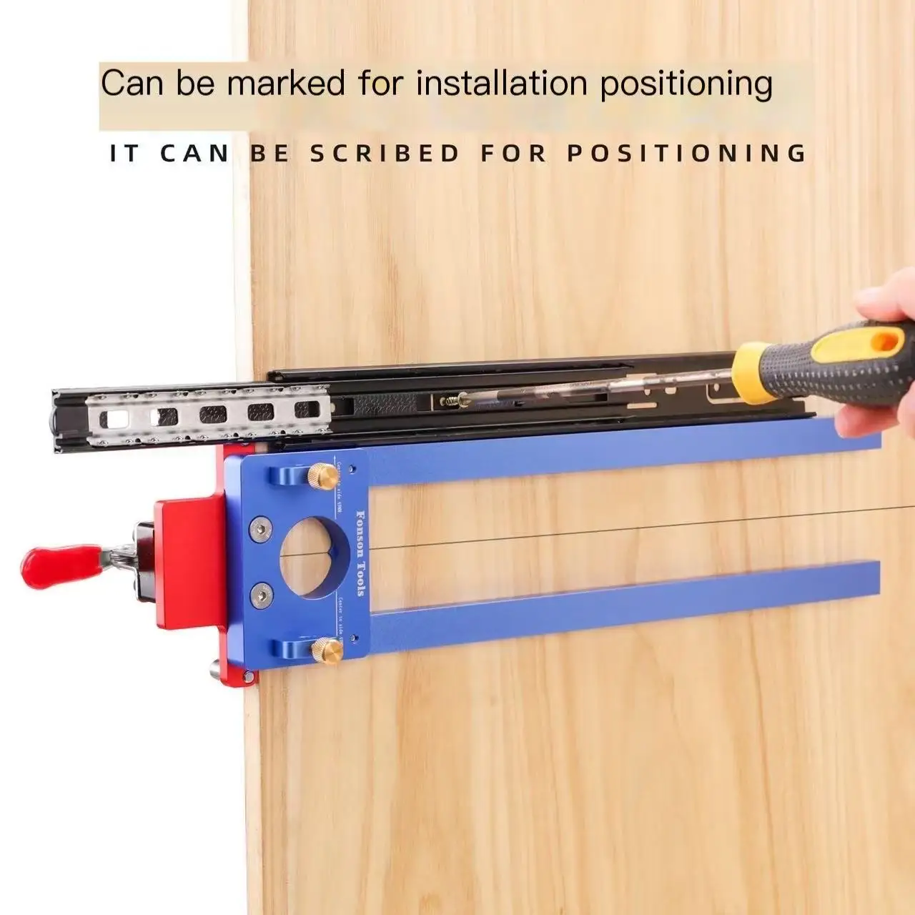 

Punching Installation Jig for Drawer Slide Rail - Adjustable Woodworking Cabinet Hidden Rail Drilling Locator with Extension Rod