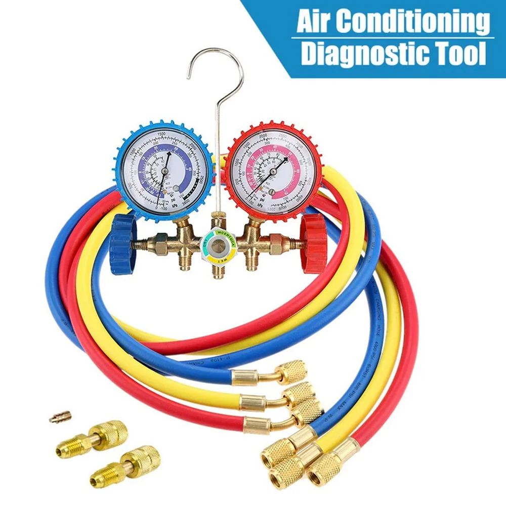 Refrigerant Manifold Gauge Set Air Conditioning Tool with Hose and Hook for R12 R22 R404A R134A Air Condition Refrigeration Tool