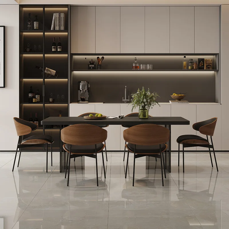 

Slate dining table Modern simple retro high-end home black thickened rock slab dining table