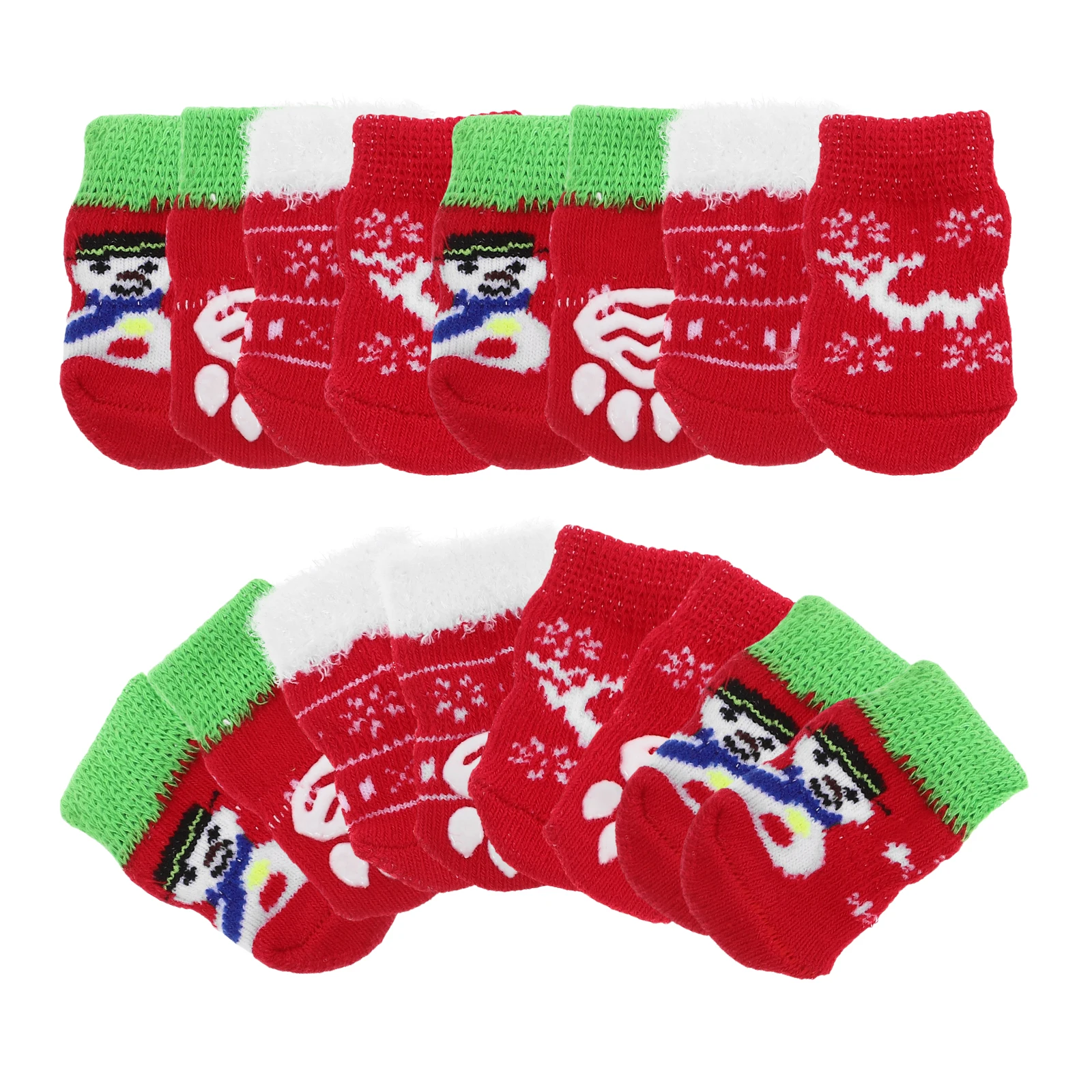 

4 set Pet Christmas Socks Soft Cotton Anti Slip Cartoon Pattern Dog Cat Snow Protection Warmth
