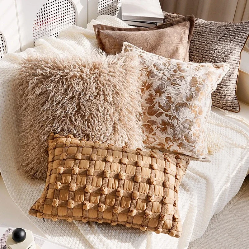 30x50/45X45CM Brown Retro Throw Pillow Cover French Light Luxury Stamping Waist Cushion Cover Decor Home Decorative Pillowcase