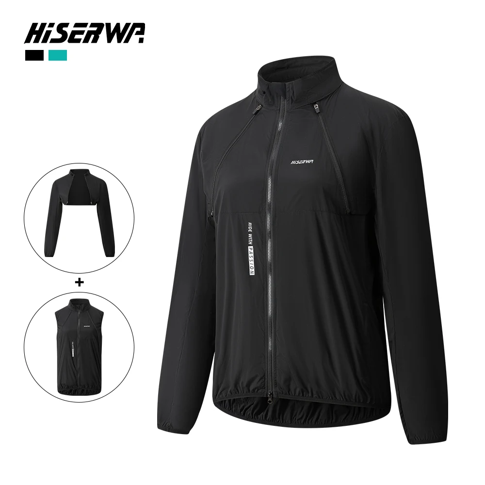 

HISERWA Cycling Men's Jacket Detachable Longsleeve Sports Vest Lightweight Breathable Bicycle Vest Pro Windproof MTB Bike Jacket