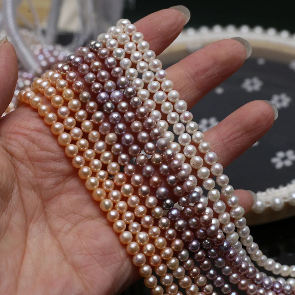 لؤلؤ المياه العذبة الطبيعية 4-5 مللي متر AAAA صغيرة مستديرة بيضاء أرجوانية اللؤلؤ حبة مجوهرات جعل عقد دي اي واي سوار إكسسوارات هدية #3